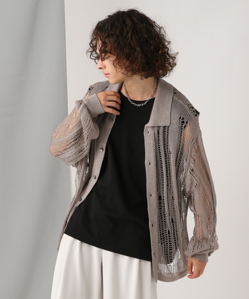 HARE（ハレ）の「スカシラメデザインシャツニット(HARE)（シャツ/ブラウス・メンズ・ブラック/グレー/ブルー・FREE）」の17枚目の写真