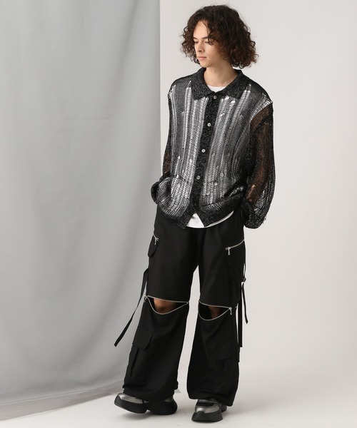 HARE（ハレ）の「スカシラメデザインシャツニット(HARE)（シャツ/ブラウス・メンズ・ブラック/グレー/ブルー・FREE）」の21枚目の写真