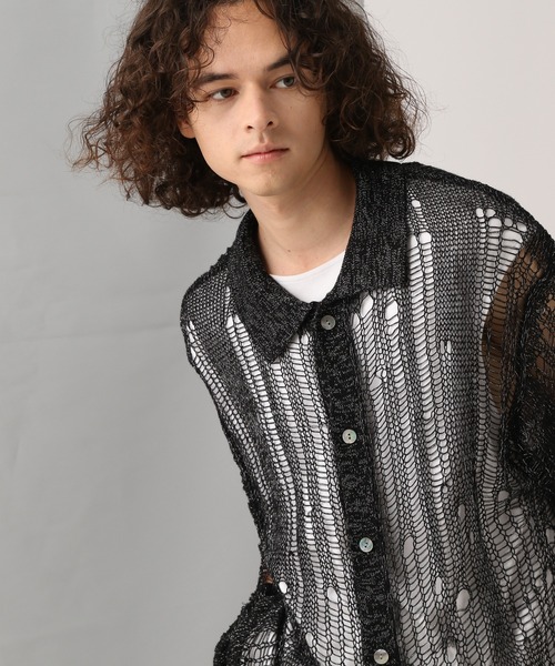 HARE（ハレ）の「スカシラメデザインシャツニット(HARE)（シャツ/ブラウス・メンズ・ブラック/グレー/ブルー・FREE）」の19枚目の写真