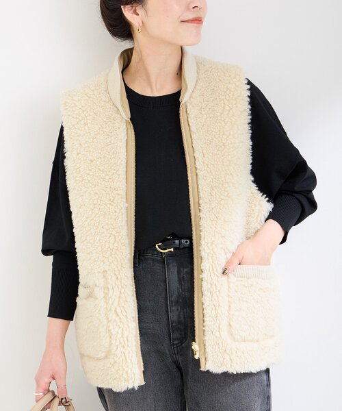 B.C STOCK（ベーセーストック）の「リバーシブルボアボンディングベスト（ベスト・レディース・ベージュ/ブラック/キャメル・FREE）」の3枚目の写真
