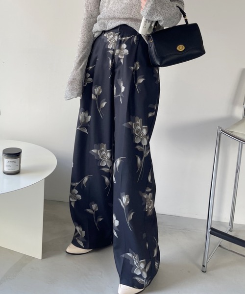 Eclat one(エクラワン)の「【Eclat one】麻タッチ 花柄 タック パンツ(スラックス・レディース・アイボリー/ブラック・FREE)」の10枚目の写真