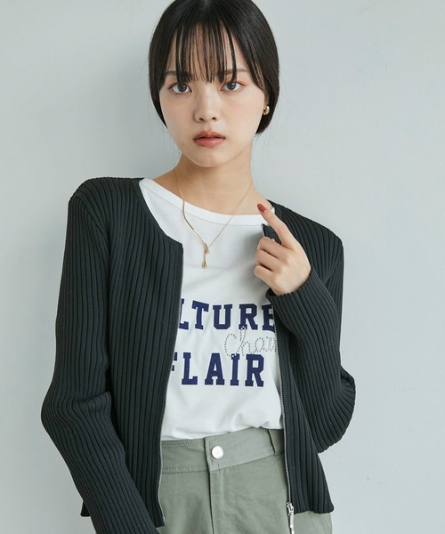 VIS(ビス)の「【アンチピリング/洗える】美smart スポンジニットZIPカーディガン(カーディガン/ボレロ・レディース・イエロー/レッド/ブラック/オフホワイト・FREE)」の5枚目の写真