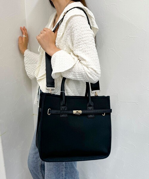 fredy emue（フレディエミュ）の「スポンジクロステープショルダートートバック（トートバッグ・レディース・ブラック/ベージュ・FREE）」の8枚目の写真