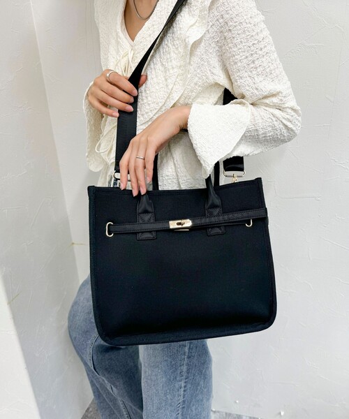 fredy emue（フレディエミュ）の「スポンジクロステープショルダートートバック（トートバッグ・レディース・ブラック/ベージュ・FREE）」の9枚目の写真