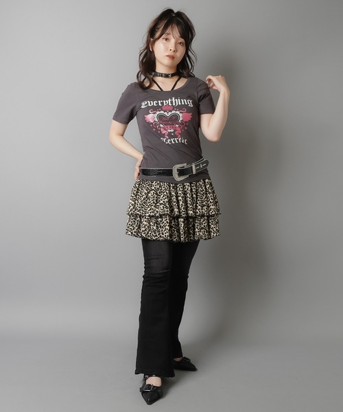 レオパード ティアードミニスカート/スカパン（スカート）｜SPINNS
