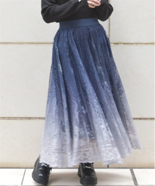 axes femme（アクシーズファム）の「グラデレースサーキュラースカート（スカート・レディース・ブラウン/ブルーグリーン/ピンク/パープル/ネイビー/グリーン/グレー/ブルー/イエロー/ベビーピンク/レッド/ワイン・FREE）」の5枚目の写真