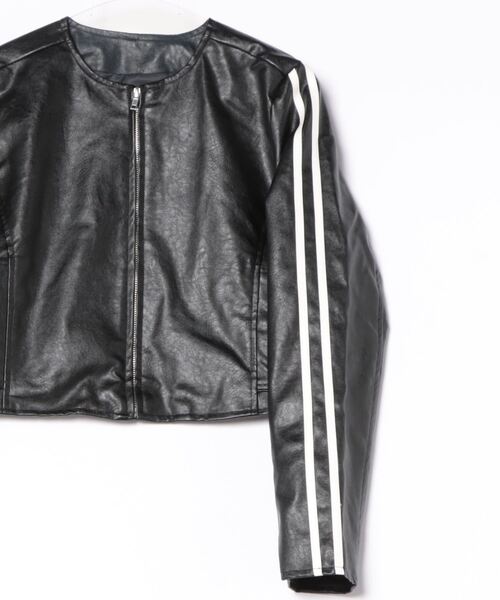 clear（クリア）の「ダブルラインシングルライダース [高見え スタイルアップ ヴィンテージ]≪再入荷≫（ノーカラージャケット・レディース・ブラウン/ブラック/アイボリー・F）」の22枚目の写真