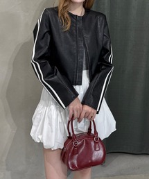 clear | ダブルラインシングルライダース [高見え スタイルアップ ヴィンテージ]≪再入荷≫(ノーカラージャケット)