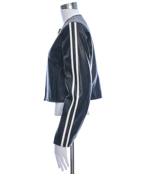 clear（クリア）の「ダブルラインシングルライダース [高見え スタイルアップ ヴィンテージ]≪再入荷≫（ノーカラージャケット・レディース・ブラウン/ブラック/アイボリー・F）」の12枚目の写真