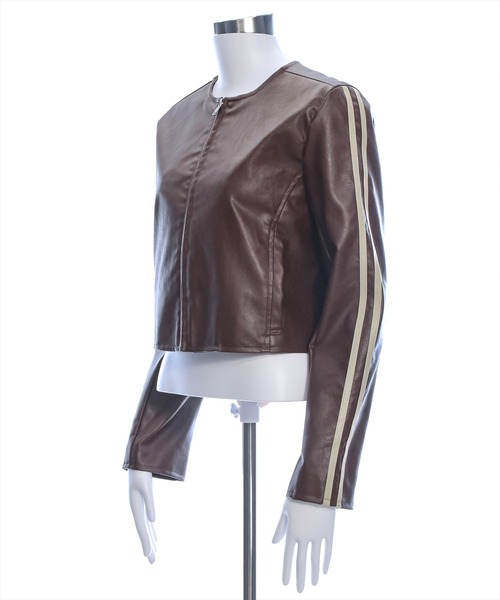 clear（クリア）の「ダブルラインシングルライダース [高見え スタイルアップ ヴィンテージ]≪再入荷≫（ノーカラージャケット・レディース・ブラウン/ブラック/アイボリー・F）」の13枚目の写真