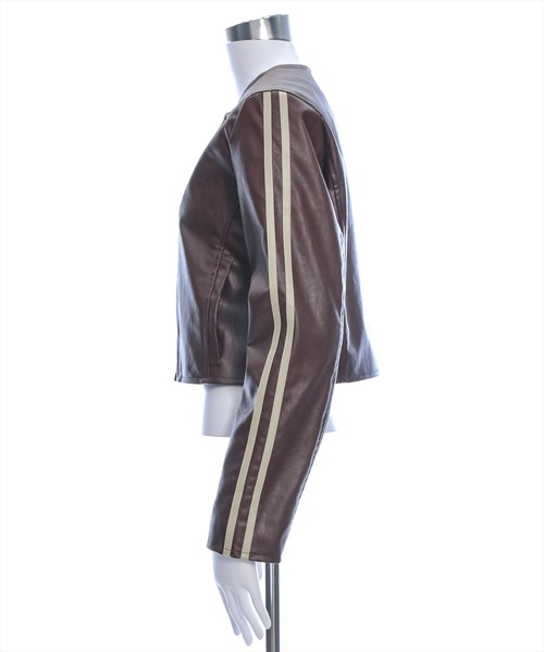 clear（クリア）の「ダブルラインシングルライダース [高見え スタイルアップ ヴィンテージ]≪再入荷≫（ノーカラージャケット・レディース・ブラウン/ブラック/アイボリー・F）」の14枚目の写真