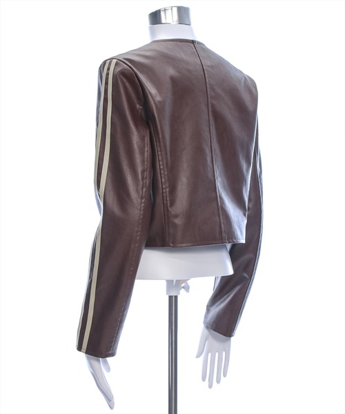 clear（クリア）の「ダブルラインシングルライダース [高見え スタイルアップ ヴィンテージ]≪再入荷≫（ノーカラージャケット・レディース・ブラウン/ブラック/アイボリー・F）」の15枚目の写真