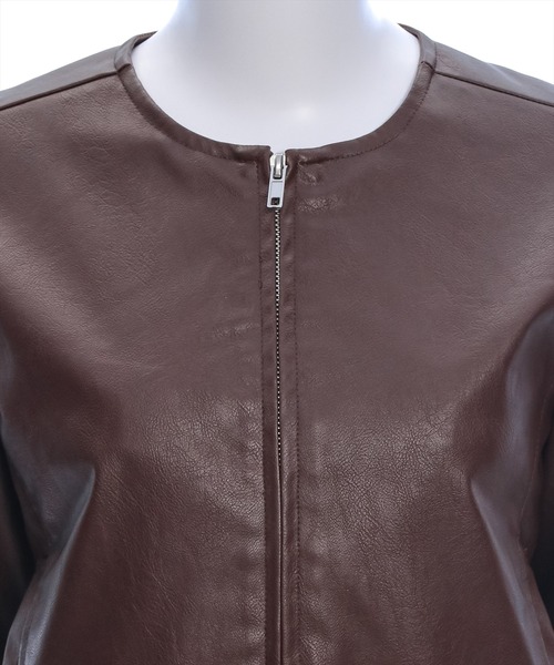 clear（クリア）の「ダブルラインシングルライダース [高見え スタイルアップ ヴィンテージ]≪再入荷≫（ノーカラージャケット・レディース・ブラウン/ブラック/アイボリー・F）」の17枚目の写真