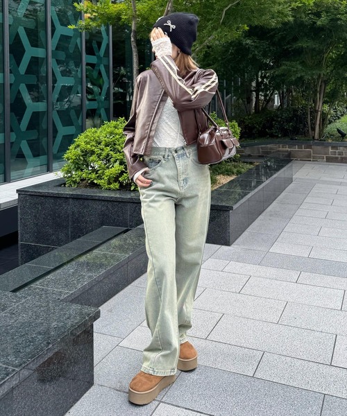 clear（クリア）の「ダブルラインシングルライダース [高見え スタイルアップ ヴィンテージ]≪再入荷≫（ノーカラージャケット・レディース・ブラウン/ブラック/アイボリー・F）」の5枚目の写真