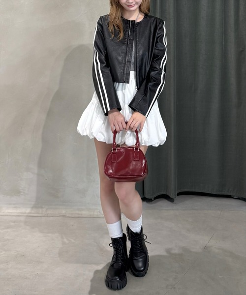 clear（クリア）の「ダブルラインシングルライダース [高見え スタイルアップ ヴィンテージ]≪再入荷≫（ノーカラージャケット・レディース・ブラウン/ブラック/アイボリー・F）」の11枚目の写真