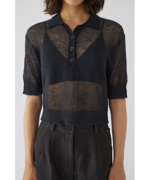 RIM.ARK(リムアーク)の「Mohair mix polo knit モヘアミックスポロニット(ポロシャツ・レディース・ブラック/ホワイト/ダークグレー/ライトグリーン・FREE)」の3枚目の写真