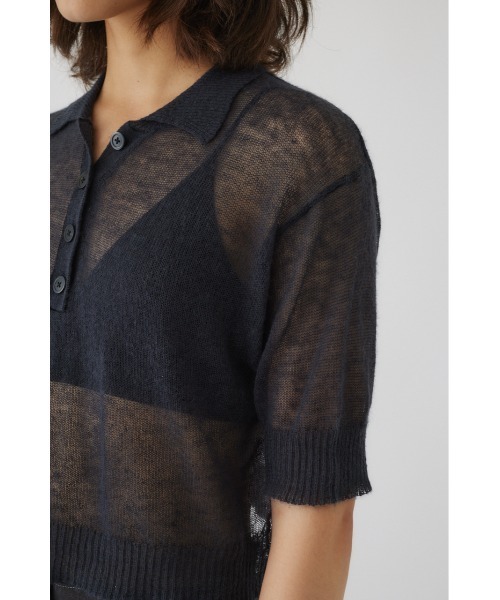 RIM.ARK(リムアーク)の「Mohair mix polo knit モヘアミックスポロニット(ポロシャツ・レディース・ブラック/ホワイト/ダークグレー/ライトグリーン・FREE)」の19枚目の写真