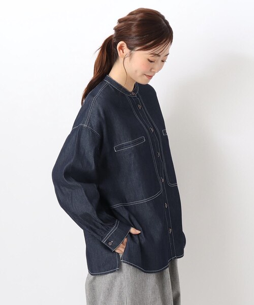 one'sterrace(ワンズテラス)の「バンドカラーステッチワークシャツ(シャツ/ブラウス・レディース・ベージュ系8/ネイビー系5・02)」の1枚目の写真
