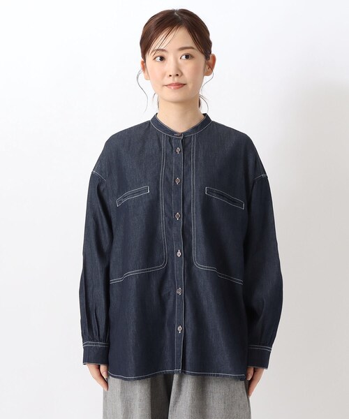 one'sterrace(ワンズテラス)の「バンドカラーステッチワークシャツ(シャツ/ブラウス・レディース・ベージュ系8/ネイビー系5・02)」の3枚目の写真
