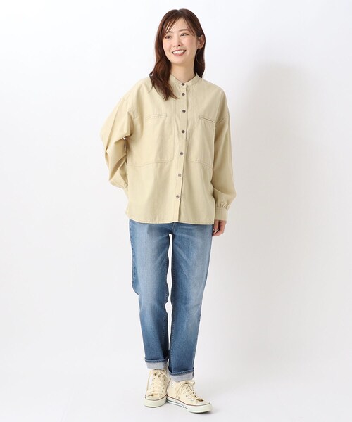 one'sterrace(ワンズテラス)の「バンドカラーステッチワークシャツ(シャツ/ブラウス・レディース・ベージュ系8/ネイビー系5・02)」の11枚目の写真
