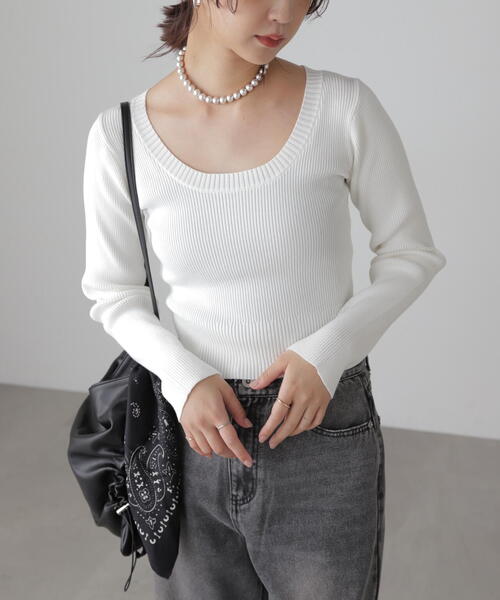 FREE'S MART(フリーズマート)の「〈洗える〉マシンウォッシャブルUネックニット(ニット/セーター・レディース・ホワイト系その他/オレンジ/グレー/ブラック/ホワイト・FREE)」の2枚目の写真