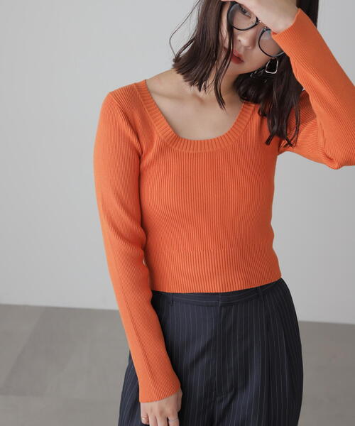 FREE'S MART(フリーズマート)の「〈洗える〉マシンウォッシャブルUネックニット(ニット/セーター・レディース・ホワイト系その他/オレンジ/グレー/ブラック/ホワイト・FREE)」の5枚目の写真