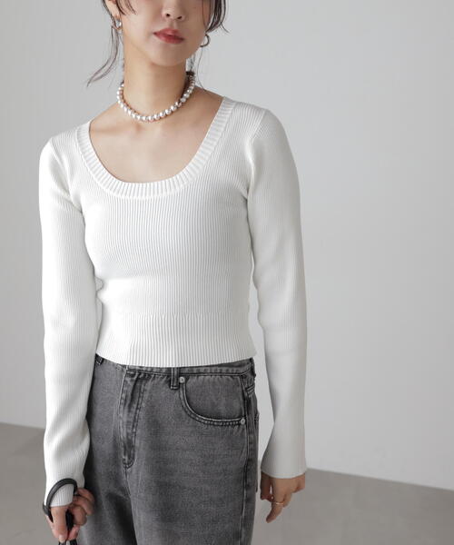 FREE'S MART(フリーズマート)の「〈洗える〉マシンウォッシャブルUネックニット(ニット/セーター・レディース・ホワイト系その他/オレンジ/グレー/ブラック/ホワイト・FREE)」の8枚目の写真