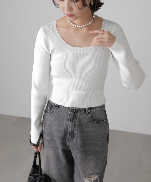 FREE'S MART(フリーズマート)の「〈洗える〉マシンウォッシャブルUネックニット(ニット/セーター・レディース・ホワイト系その他/オレンジ/グレー/ブラック/ホワイト・FREE)」の9枚目の写真