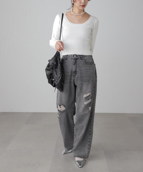 FREE'S MART(フリーズマート)の「〈洗える〉マシンウォッシャブルUネックニット(ニット/セーター・レディース・ホワイト系その他/オレンジ/グレー/ブラック/ホワイト・FREE)」の12枚目の写真