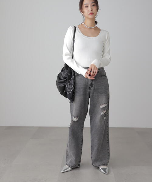 FREE'S MART(フリーズマート)の「〈洗える〉マシンウォッシャブルUネックニット(ニット/セーター・レディース・ホワイト系その他/オレンジ/グレー/ブラック/ホワイト・FREE)」の13枚目の写真