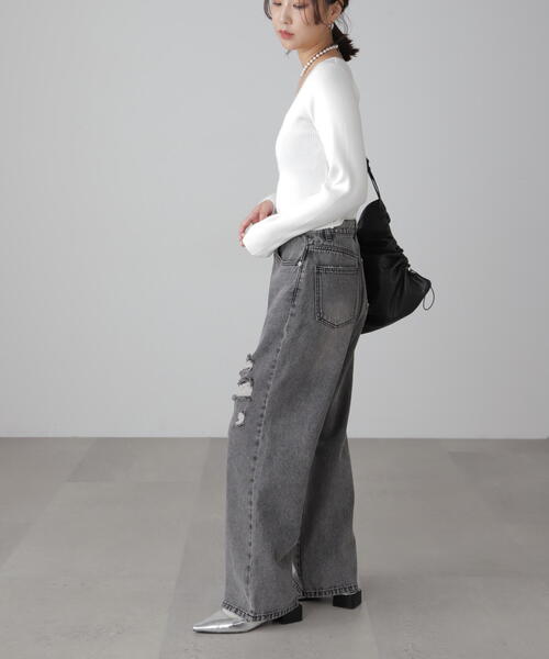 FREE'S MART(フリーズマート)の「〈洗える〉マシンウォッシャブルUネックニット(ニット/セーター・レディース・ホワイト系その他/オレンジ/グレー/ブラック/ホワイト・FREE)」の14枚目の写真