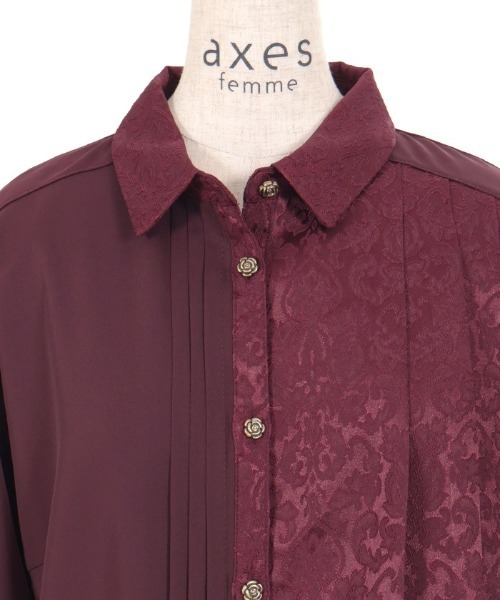 axes femme（アクシーズファム）の「ジャカード切替プリーツシャツ（シャツ/ブラウス・レディース・グレー/ワイン/ネイビー・FREE）」の17枚目の写真
