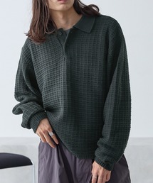 ルーズ3Dジャガードニットポロシャツ