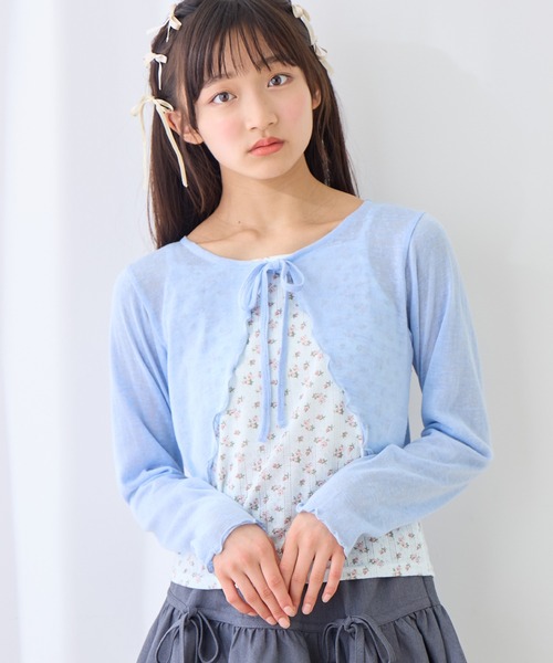 Amourire girl(アムリールガール)の「花柄キャミソール&カーディガン(カーディガン/ボレロ・キッズ・オフホワイト/サックスブルー・140cm/150cm/160cm)」の11枚目の写真