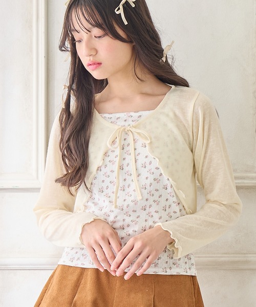 Amourire girl(アムリールガール)の「花柄キャミソール&カーディガン(カーディガン/ボレロ・キッズ・オフホワイト/サックスブルー・140cm/150cm/160cm)」の5枚目の写真
