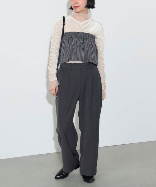 BEAMS HEART（ビームスハート）の「ウエスト レイヤード タックパンツ（スラックス・レディース・ブラウン/チャコールグレー・FREE）」の5枚目の写真