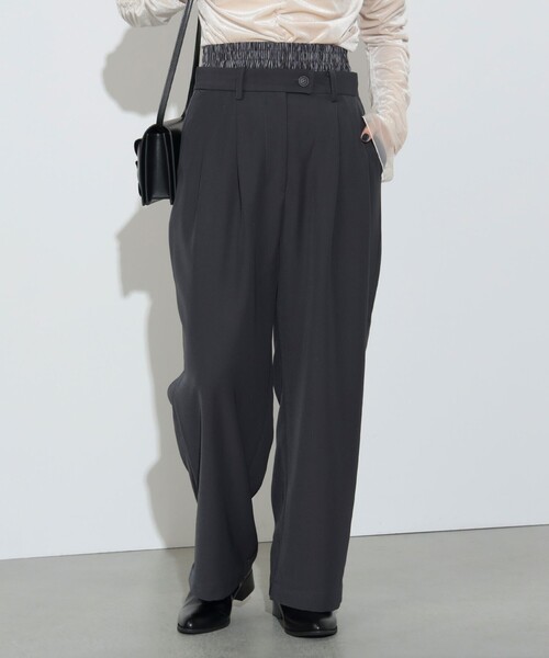 BEAMS HEART（ビームスハート）の「ウエスト レイヤード タックパンツ（スラックス・レディース・ブラウン/チャコールグレー・FREE）」の6枚目の写真