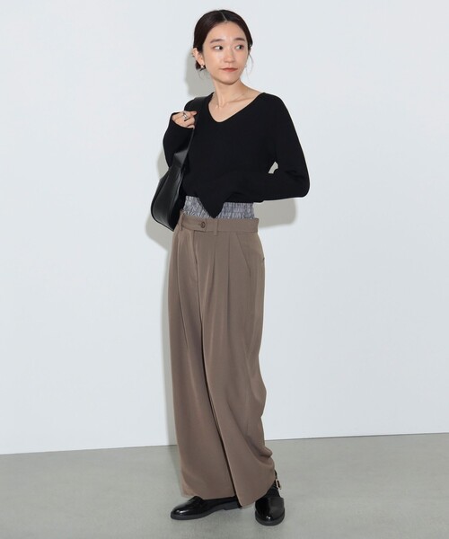 BEAMS HEART（ビームスハート）の「ウエスト レイヤード タックパンツ（スラックス・レディース・ブラウン/チャコールグレー・FREE）」の9枚目の写真