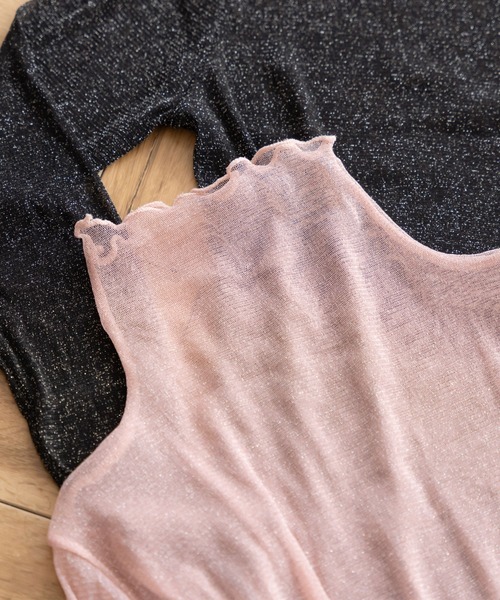 TAN SPARKLED TEE ラメシアーカットソー BAB tシャツ ラメプリーツシアートップス レディース : ZOZOTOWN