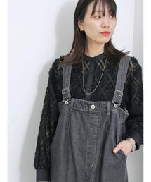 幾何学柄バンドカラーブラウス