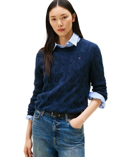 TOMMY HILFIGER（トミーヒルフィガー）の「ソフトウールケーブルクルーネックセーター（ニット/セーター・レディース・ネイビー/ベージュ/ホワイト/グレー/ライトブルー/パープル系その他2/ベージュ系その他4/グレー系2/ネイビー系1・SMALL/XX-SMALL/X-SMALL）」の9枚目の写真
