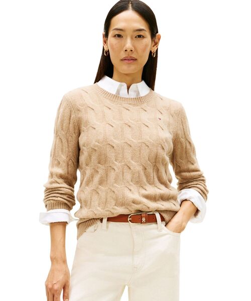 TOMMY HILFIGER（トミーヒルフィガー）の「ソフトウールケーブルクルーネックセーター（ニット/セーター・レディース・ネイビー/ベージュ/ホワイト/グレー/ライトブルー/パープル系その他2/ベージュ系その他4/グレー系2/ネイビー系1・SMALL/XX-SMALL/X-SMALL）」の6枚目の写真