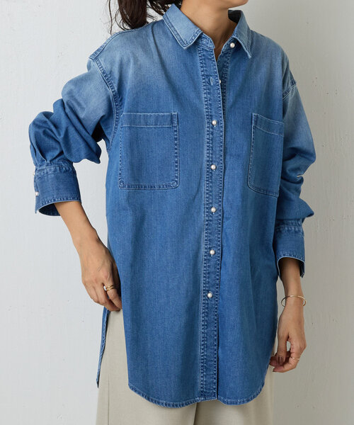 【値下げ交渉歓迎】 ビアズリー BEARDSLEY デニムギャザーシャツ デニムギャザーブラウス（シャツ/ブラウス）｜BEARDSLEY（ビアズリー