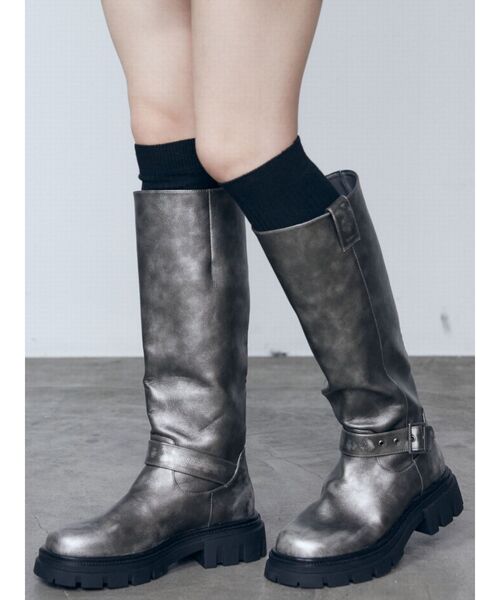 EMODA（エモダ）の「ヴィンテージライクロングブーツ（ブーツ・レディース・シルバー/ブラック・LARGE/MEDIUM/SMALL）」の11枚目の写真