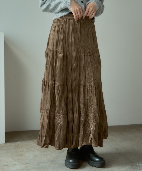AO2(アオズ)の「Velour Washer Striped Skirt / ベロアワッシャープリーツスカート(スカート・レディース・ブラック/ベージュ/ブラウン・FREE)」の12枚目の写真