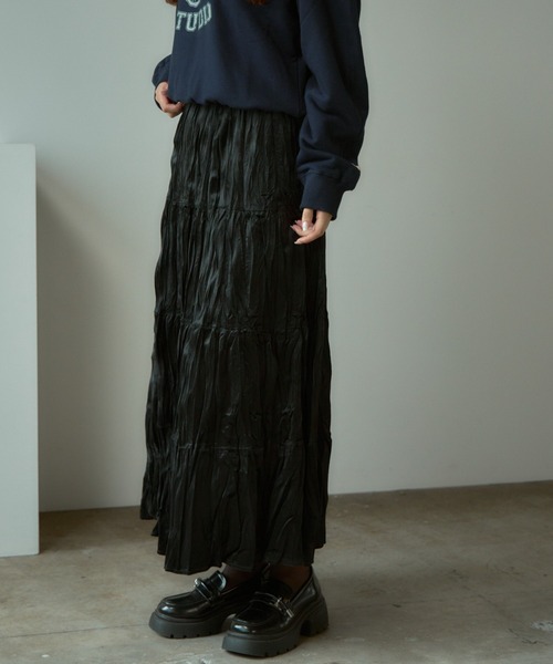 AO2(アオズ)の「Velour Washer Striped Skirt / ベロアワッシャープリーツスカート(スカート・レディース・ブラック/ベージュ/ブラウン・FREE)」の20枚目の写真