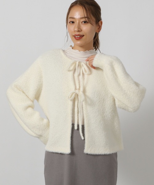 LAKOLE（ラコレ）の「2WAYシャギーリボンカーディガン / 145610（カーディガン/ボレロ・レディース・オレンジ/アイボリー/グレー・FREE）」の3枚目の写真