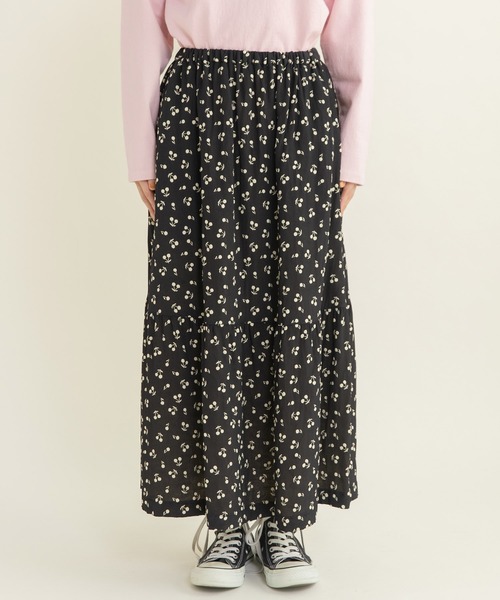 CHILD WOMAN（チャイルドウーマン）の「チェリー風通ジャガード 2段切替ギャザースカート（スカート・レディース・ブラック・FREE）」の14枚目の写真