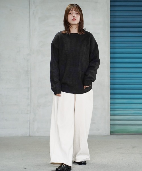 セール】畔編みクルーネックニットセーター（ニット/セーター