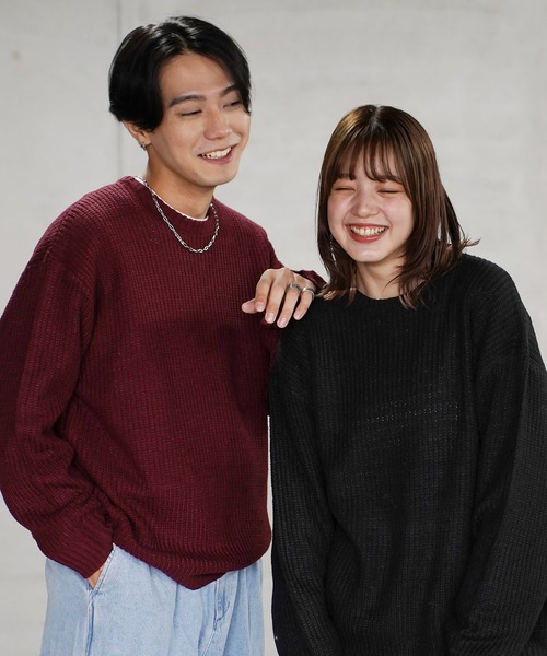 セール】畔編みクルーネックニットセーター（ニット/セーター